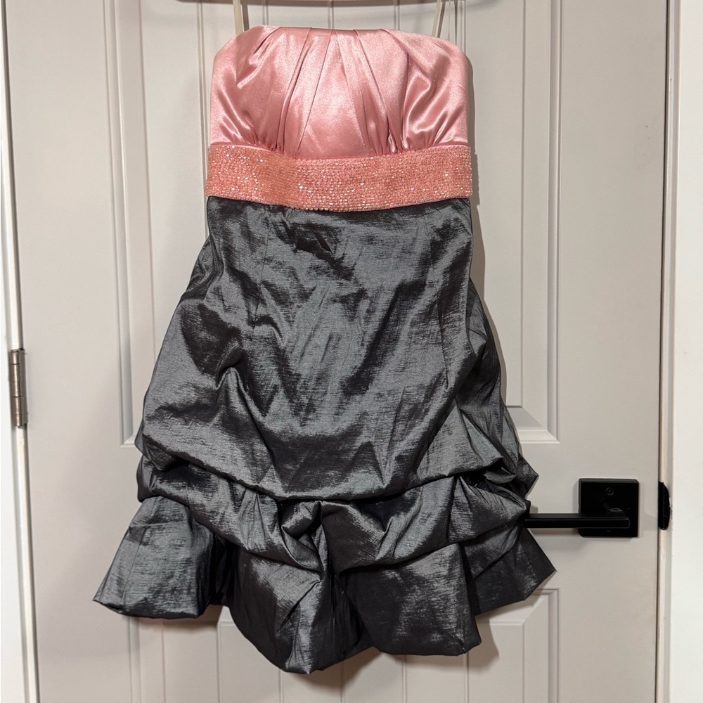 Sequin Hearts Soft Pink and Gray Strapless Dress